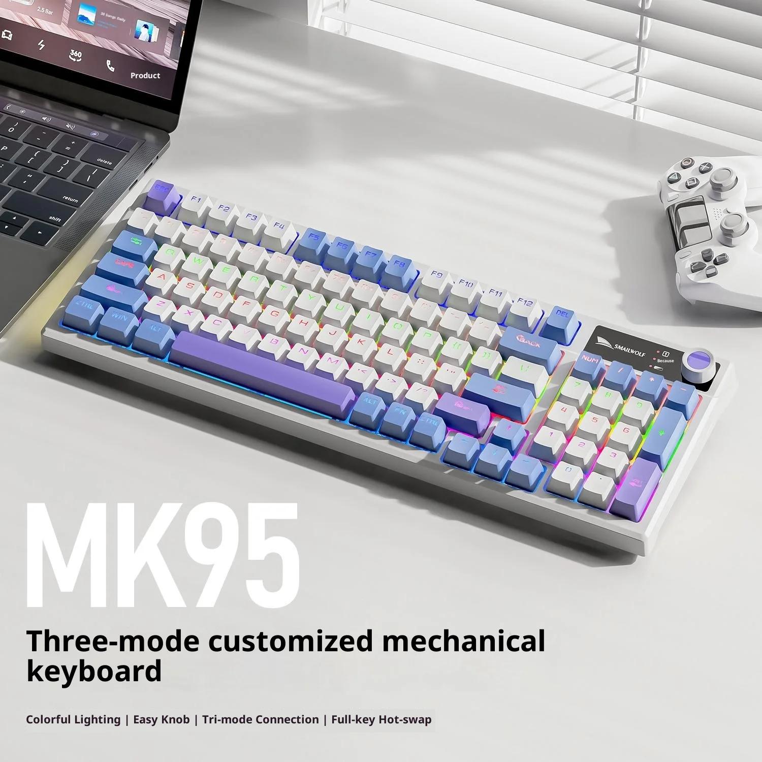 스마일울프 MK95 기계식 게이밍 키보드 맞춤형 트리플 모드 무선 블루투스 컴퓨터 풀 키 핫 스와퍼블